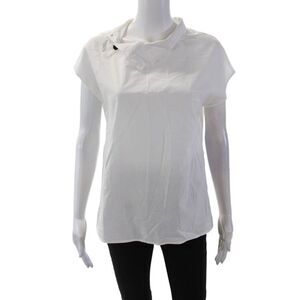 Uoozee Womens Linen Collar Cap Sleeve Blouse Top White Size Small